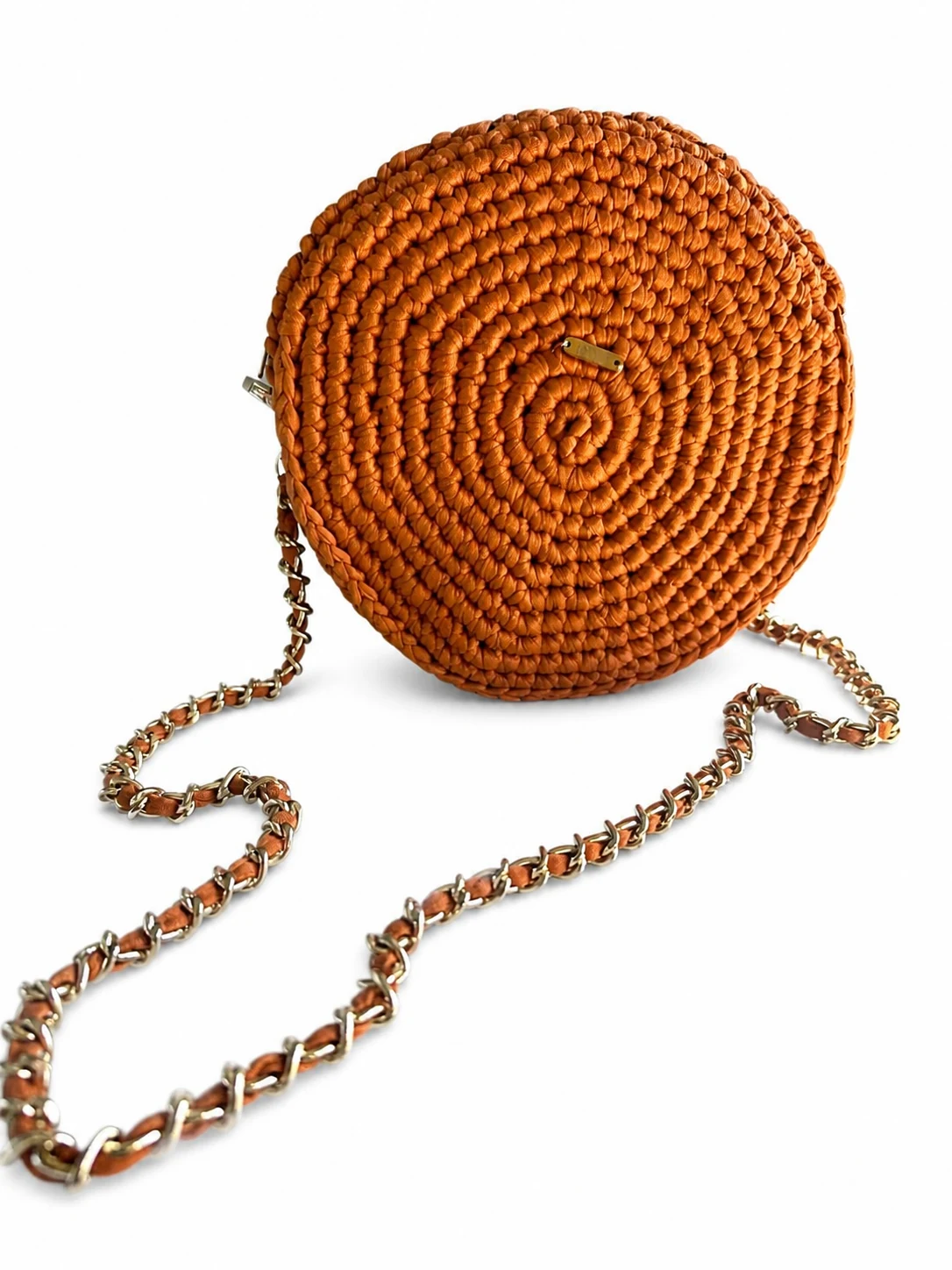 Bolso circular Órbita Terracota tejido en espiral